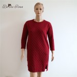 BelineRosa 2016 Women's Dress Winter Casual Brand Texture Rhombus Side Split Cotton Dress Women DS0164