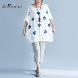 BelineRosa 2017 Big Sizes Women Tops Summer Women's Cotton Floral Printing Elegant Printed Shirt Women Fit XL ~ 6XL HS000198