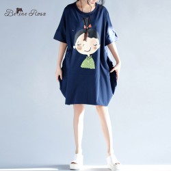 BelineRosa 2017 Summer Dresses Korean Kawaii Style Girls Printting Women's Large Size Dress Female Fit L ~ 3XL TYW0220
