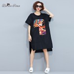BelineRosa 2017 Women's T-Shirt Dress Women Fashion Printing Cotton and Linen T-Shirts Dress Female Fit L ~ 3XL TYW0217