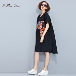 BelineRosa 2017 Women's T-Shirt Dress Women Fashion Printing Cotton and Linen T-Shirts Dress Female Fit L ~ 3XL TYW0217