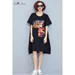 BelineRosa 2017 Women's T-Shirt Dress Women Fashion Printing Cotton and Linen T-Shirts Dress Female Fit L ~ 3XL TYW0217
