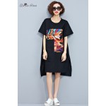 BelineRosa 2017 Women's T-Shirt Dress Women Fashion Printing Cotton and Linen T-Shirts Dress Female Fit L ~ 3XL TYW0217