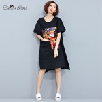 BelineRosa 2017 Women's T-Shirt Dress Women Fashion Printing Cotton and Linen T-Shirts Dress Female Fit L ~ 3XL TYW0217