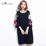 BelineRosa Plus Size Women Dresses 2017 Floral Appliques Black Cotton T Shirt Dress for Women  Fit L ~ 4XL TYW00294