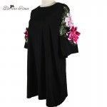 BelineRosa Plus Size Women Dresses 2017 Floral Appliques Black Cotton T Shirt Dress for Women  Fit L ~ 4XL TYW00294