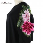 BelineRosa Plus Size Women Dresses 2017 Floral Appliques Black Cotton T Shirt Dress for Women  Fit L ~ 4XL TYW00294