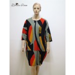 BelineRosa Women's Autumn Big Sizes Clotings European Style Hit Color Color Printing Dresses Female Fit 3XL~6XL HS0130