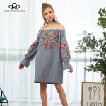 Bella Philosophy 2017 spring Ethnic slash neck embroidery long sleeve dresses