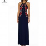 Bella Philosophy 2017 spring and summer new embroidery hollow back with dew side of the split-length  black navy blue dress S -L