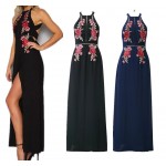Bella Philosophy 2017 spring and summer new embroidery hollow back with dew side of the split-length  black navy blue dress S -L