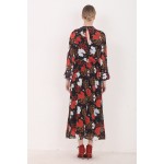 Bella Philosophy 2017 spring new women red Floral print Chiffon dress long sleeved long maxi dress