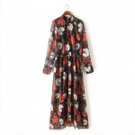 Bella Philosophy 2017 spring new women red Floral print Chiffon dress long sleeved long maxi dress