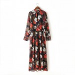 Bella Philosophy 2017 spring new women red Floral print Chiffon dress long sleeved long maxi dress