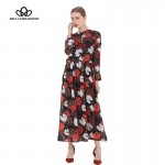 Bella Philosophy 2017 spring new women red Floral print Chiffon dress long sleeved long maxi dress