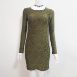 Bella Philosophy spring summer new O-neck long sleeve bodycon Metallic color dress green silver gold