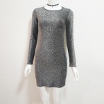 Bella Philosophy spring summer new O-neck long sleeve bodycon Metallic color dress green silver gold