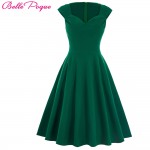 Belle Poque 2017 Sexy V Neck Robe Vintage Green Female Office Dress Casual Tunic vestidos mujer 50s Rockabilly Summer Dresses 