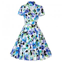 Belle Poque 2017 Summer Women Tea Dress Party Short Sleeve Knee Length 50S 60S Floral Vintage Dresses Rockabilly Gown Plus size