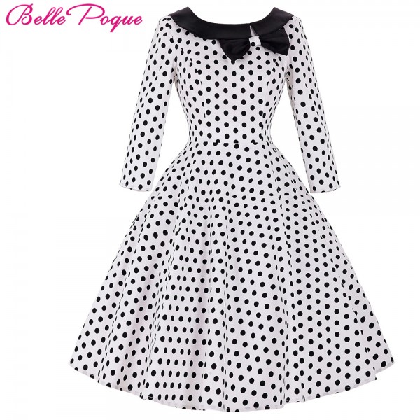Belle Poque 50s Polka Dot Vintage Robe Ete Bow Black Peas Plus Size Sleeve Womens Summer Dresses 2017 Summer Casual Party Dress 