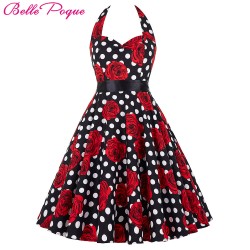 Belle Poque Audrey Hepburn Style Vintage Dresses Summer Plus Size Casual Party Robe Rockabilly Floral 50s Big Swing Retro Dress