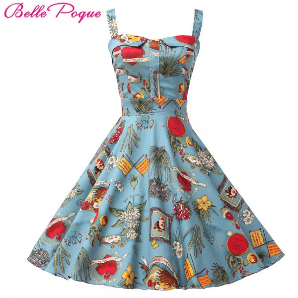 Belle Poque Rockabilly Womens Summer Style Dresses 2017 robe Pin Up Retro Vintage 50s Audrey Hepburn Swing Print Casual Clothing