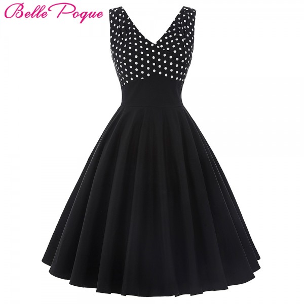 Belle Poque Summer Dress Women 2017 Pinup Swing Clothing Polka Dot Casual Sexy Robe Rockabilly 50s Vintage Black Womens Dresses