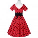 Belle Poque Vintage Polka Dot Dress Short Sleeve O-Neck Plus Size Wear Female robe Vintage 50s Retro Swing Woman Party Dresses