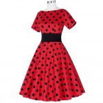 Belle Poque Vintage Polka Dot Dress Short Sleeve O-Neck Plus Size Wear Female robe Vintage 50s Retro Swing Woman Party Dresses