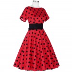 Belle Poque Vintage Polka Dot Dress Short Sleeve O-Neck Plus Size Wear Female robe Vintage 50s Retro Swing Woman Party Dresses