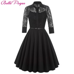 Belle Poque Women Dress Summer 3/4 Sleeve Lace Tunic Work Office 50s Vintage Dresses Plus Size 2017 Black Sexy Club Dresses