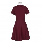 Belle Poque Women Elegant Stand Rockabilly Pin Up Plus Size Short Sleeve Career Zipper Pencil Vintage Midi Bodycon Dress Winter