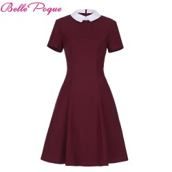 Belle Poque Women Elegant Stand Rockabilly Pin Up Plus Size Short Sleeve Career Zipper Pencil Vintage Midi Bodycon Dress Winter