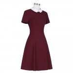 Belle Poque Women Elegant Stand Rockabilly Pin Up Plus Size Short Sleeve Career Zipper Pencil Vintage Midi Bodycon Dress Winter