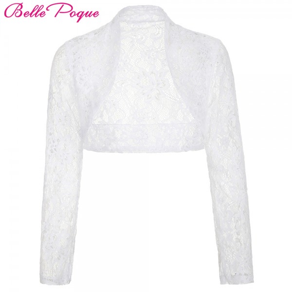 Belle Poque Women Jacket 2017 Casual Long Sleeve Cropped Shrug White Black Lace Wedding Boleros Laides Coats Outerwear Plus Size