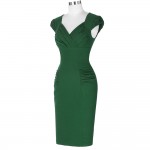 Belle Poque Women Sheath Dresses New Arrival V Neck Cotton Dark Green Bandage Bodycon Work Wear Elegant Formal Office Dress 2017