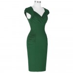 Belle Poque Women Sheath Dresses New Arrival V Neck Cotton Dark Green Bandage Bodycon Work Wear Elegant Formal Office Dress 2017