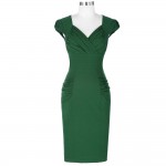 Belle Poque Women Sheath Dresses New Arrival V Neck Cotton Dark Green Bandage Bodycon Work Wear Elegant Formal Office Dress 2017