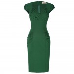 Belle Poque Women Sheath Dresses New Arrival V Neck Cotton Dark Green Bandage Bodycon Work Wear Elegant Formal Office Dress 2017