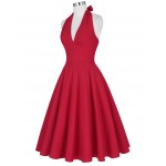 Belle Poque Women Summer Sexy Red Retro Vintage Halter V-Neck Party Picnic Dress Casual Plus Size Clothing marilyn monroe Dress