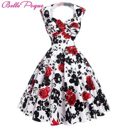 Belle Poque Women Summer Vintage 50s Dresses Audrey Hepburn Elegant Floral Vestidos Plus Size robe Sexy Pin up Rockabilly Dress