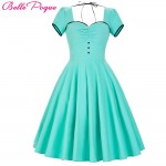 Belle Poque Womens Dresses 2017 50s Retro Vintage Short Sleeve Plus Size Turquoise Party Picnic Rockabilly Dress Women Clothes