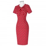 Belle Poque Womens Vintage 50s 60s Polka Dot Bow Doll Collar Tunic Wear to Work Office Business Casual Sexy Pencil Sheath Dress