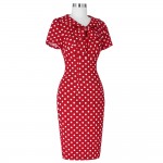 Belle Poque Womens Vintage 50s 60s Polka Dot Bow Doll Collar Tunic Wear to Work Office Business Casual Sexy Pencil Sheath Dress