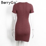 BerryGo Autumn winter knitted lace up girls dress women Sexy red bodycon dress 2016 Elegant party short sleeve dress vestidos