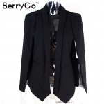 BerryGo Elegant cape poncho style jacket coat Autumn fashion bat sleeve open stitch women outwear Classical pocket black coat