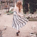 BerryGo Elegant stripe chiffon summer dress suit Casual ruffle sleeveless two piece long dress Vintage beach soft women dress
