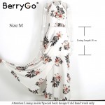 BerryGo Floral print halter chiffon long dress Women backless 2017 maxi dresses vestidos Sexy white split beach summer dress