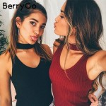 BerryGo Sexy knitted halter camisole tank top Sexy v neck sleeveless black crop top women Elegant cropped beach summer tops 2016
