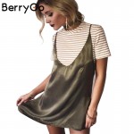 BerryGo Sexy v neck satin slip summer dress women Loose evening party short dress girl Fashion halter club dresses